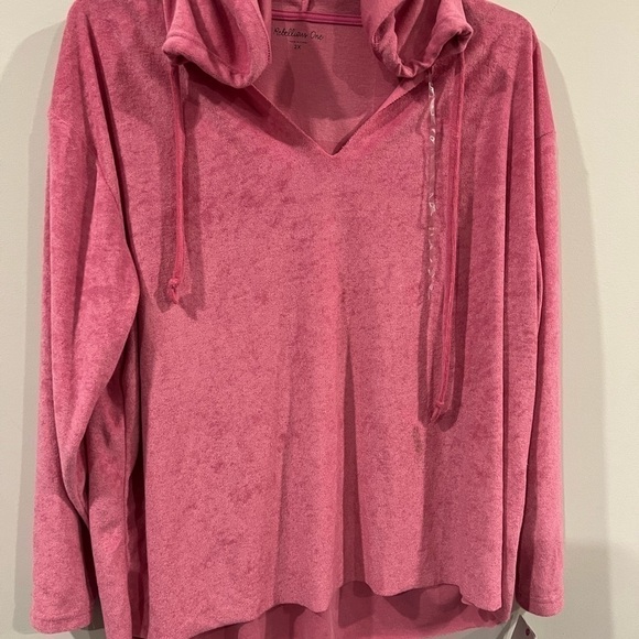 New REBELLIOUS ONE Trendy Plus Size Loop Terry Hoodie Pink 2X, 3x - Picture 4 of 7
